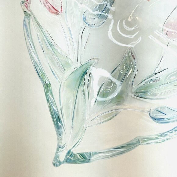 Mikasa Tivoli Crystal Serving Tray Heart Shaped W Blue Red Tulips Germany 9.5" - Picture 9 of 11